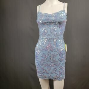 Windsor Sequin Bodycon Dress XS Cowl Neck Light Blue Partywear